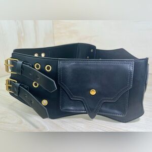 🌸 2/$25 Black Utility Pocket Belt with Gold Accents ~ Vegan Faux Leather